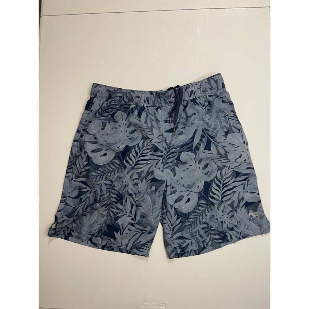 Speedo Men's Swim Trunks Medium Leaf Pattern Dark Blue